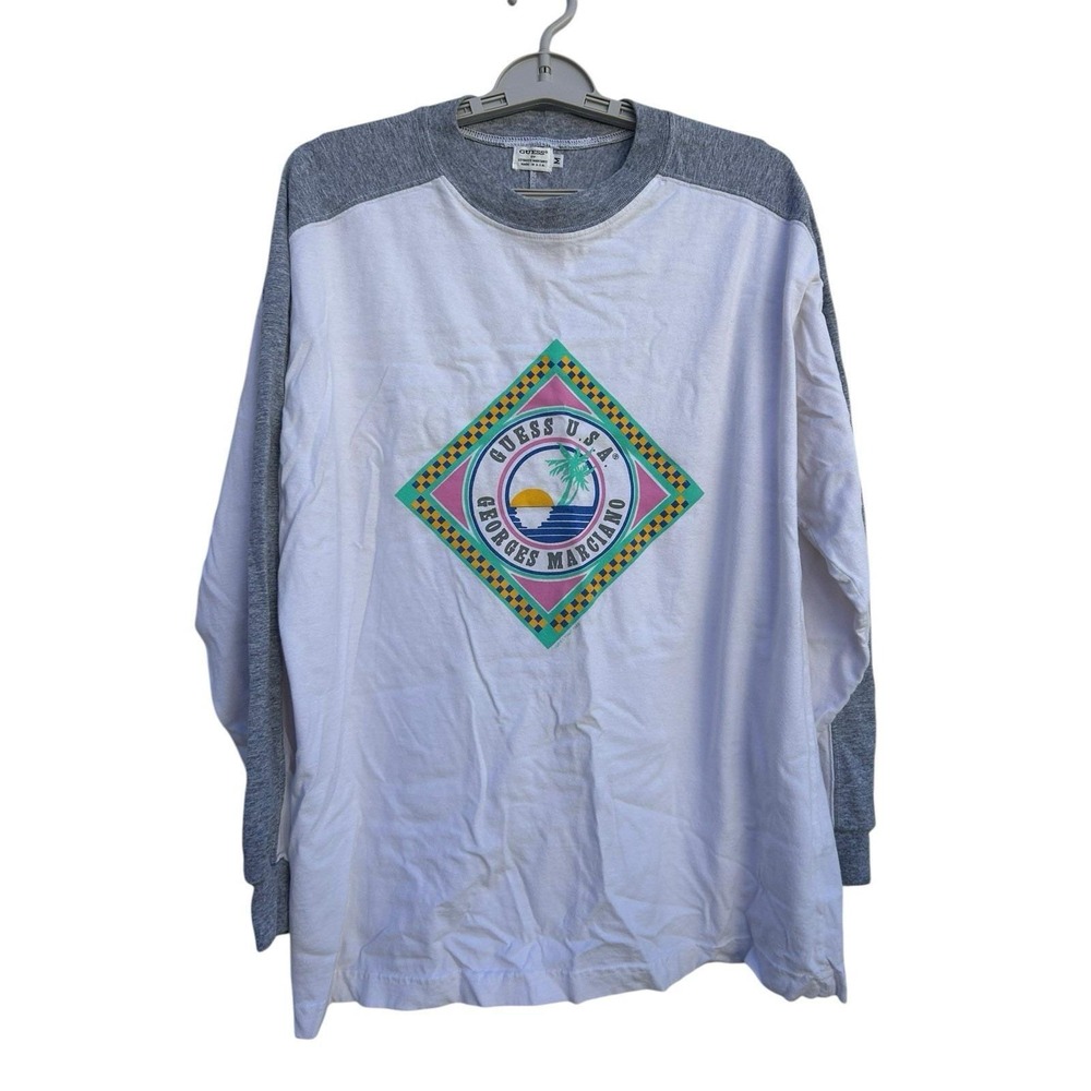 Vintage GUESS USA Georges Marciano Long Sleeve Logo T Shirt Mens Medium 90s
